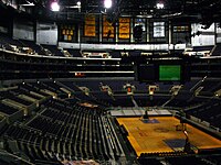 Inside the arena in a Los Angeles Lakers game set up